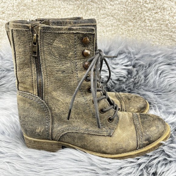 Vintage Bed Stu Distressed Military Combat Leather Boots Gray Beige Size 6.5 - Picture 3 of 11